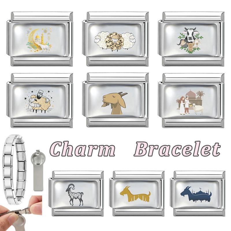 New Fashion Eid Al-Adha Series Sheep Cow Module Italian Links Charm Fit 9mm Stainless Steel Modular Bracelet Jewelry Making Gift