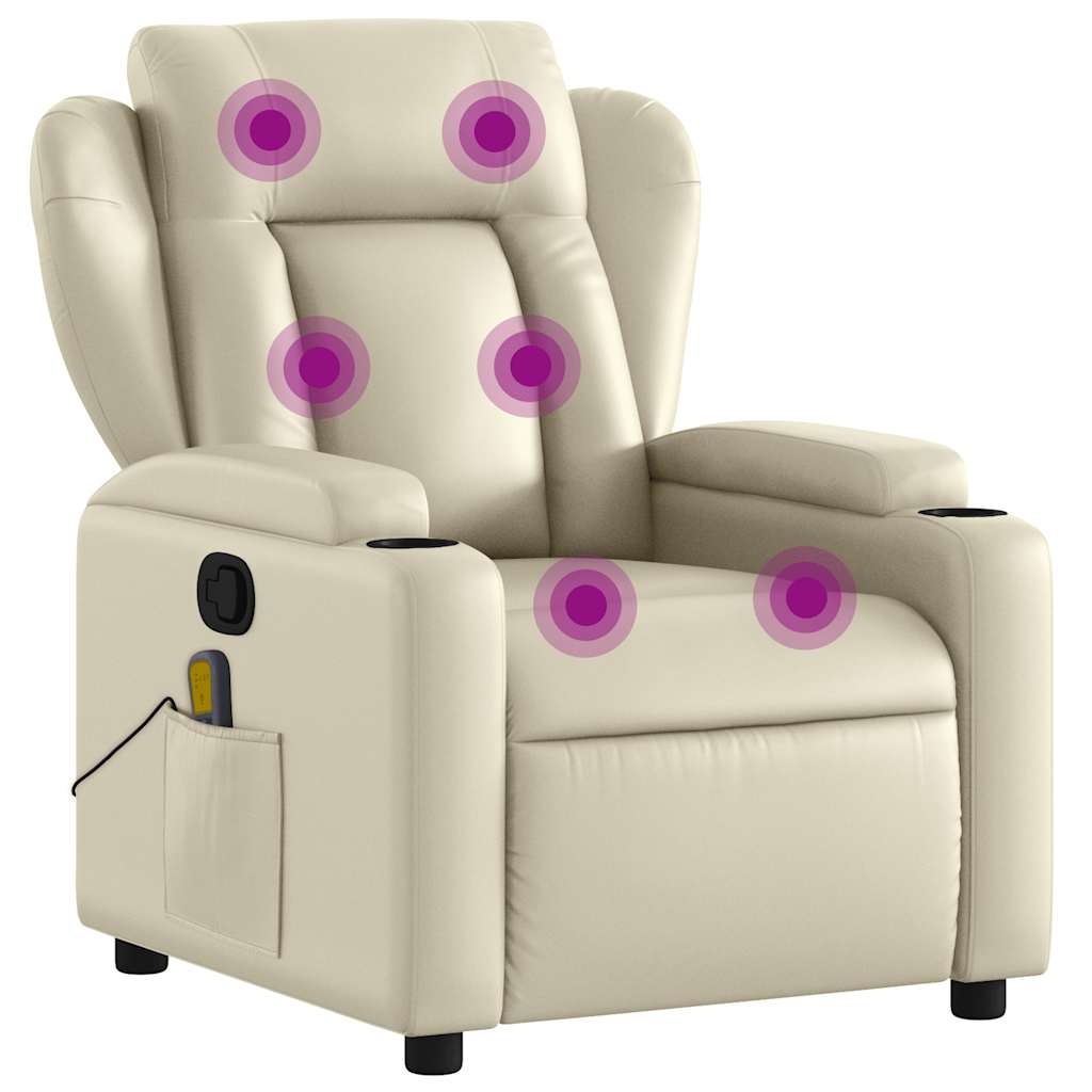 Massage Recliner with Relaxation Function Faux Leather Cream