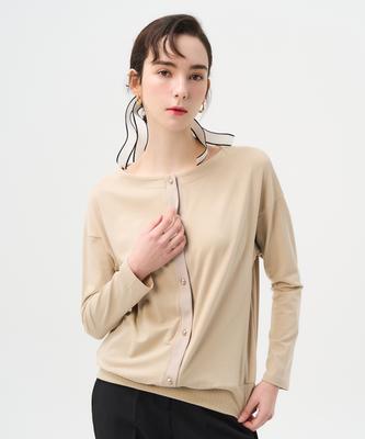 Pelimela Long-Sleeve Cardigan-Style Blouse (Dark Beige)
