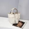 2026 New Cowhide with Canvas Vegetable Basket Bag Lock Pocket Change Bag Fashion Casual Portable Canvas Bag