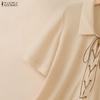 ZANZEA Women Casual Turn Down Collar Lace-up Loose Short Sleeve Blouse