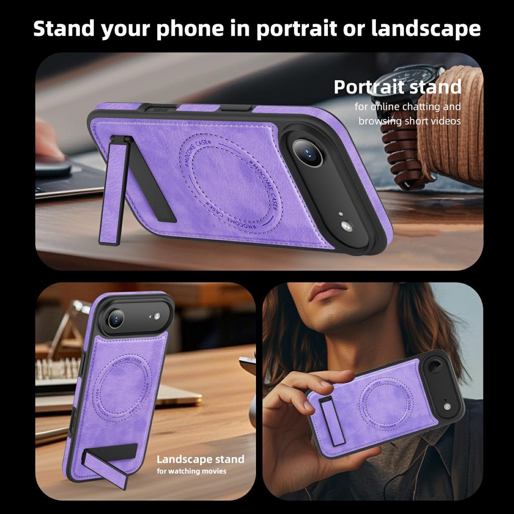 For iPhone Air Case Compatible with MagSafe Kickstand Leather Phone Back Cover