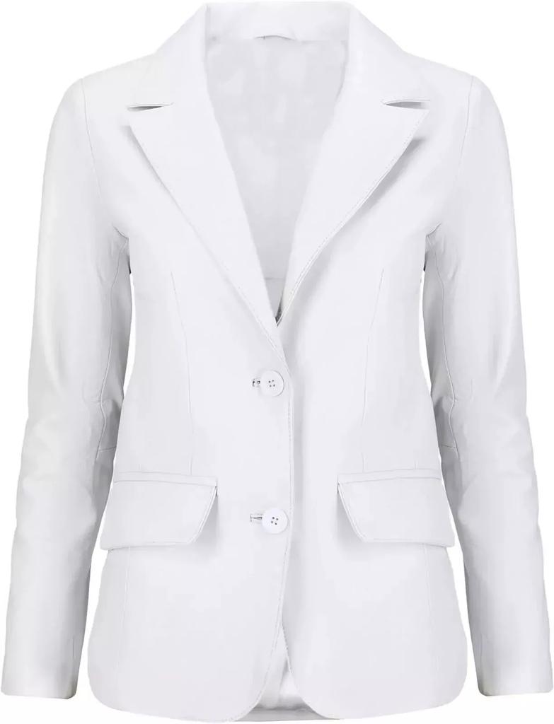 Handmade Classic Blazer Women's White Genuine Stylish Lambskin Original Leather