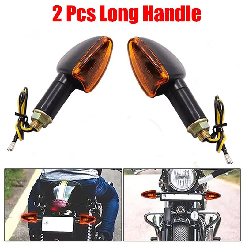 Motorcycle Turn Signal Light 12V 10mm Halogen Turn Signal Motorcycle Blinker Lamp For Honda For YAMAHA Scooter Cafe Racer 2 Pcs-Long