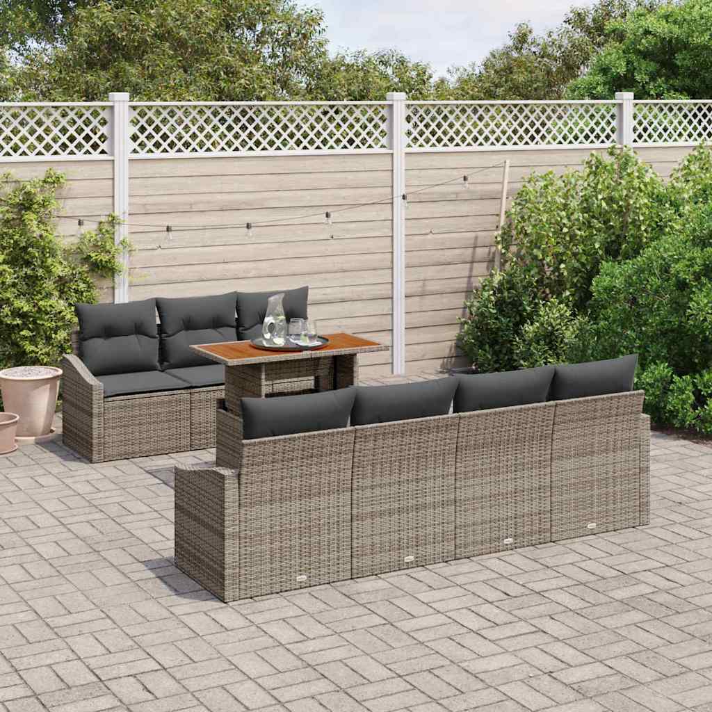 Garden Sofa Set with Storage 8 Pcs Grey Poly Rattan