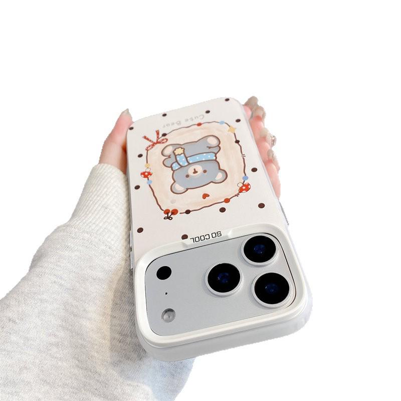 Silver Frosted Cartoon 'Little Bear' Scarf Phone Case for Apple 17 Pro Max, 16 Pro, 15, 14 Plus