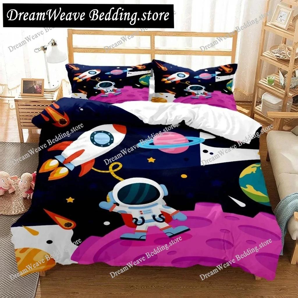 Cartoon Astronaut Digital Print Polyester Bedding Sets Child Kids Covers Boys Bed Linen Set for Teens Bedding Set Luxury Gift