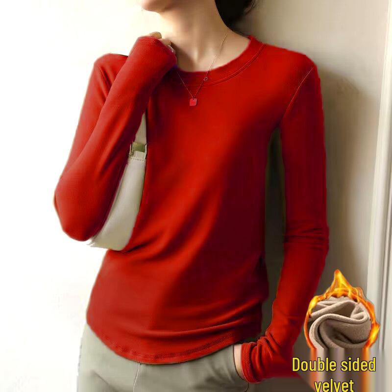 

Women s Double-Sided Velvet Long-Sleeve Shirt: Warm, Slim-Fit, Autumn/Winter Fashion. L (105-120 jin)