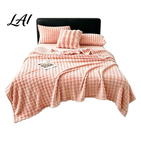 High Density Flannel Throw Soft Plush Blanket 3D Bubble Rabbit Fur Texture Thickened Thermal Comfortable Couch Throw Double-Sided Milk Velvet