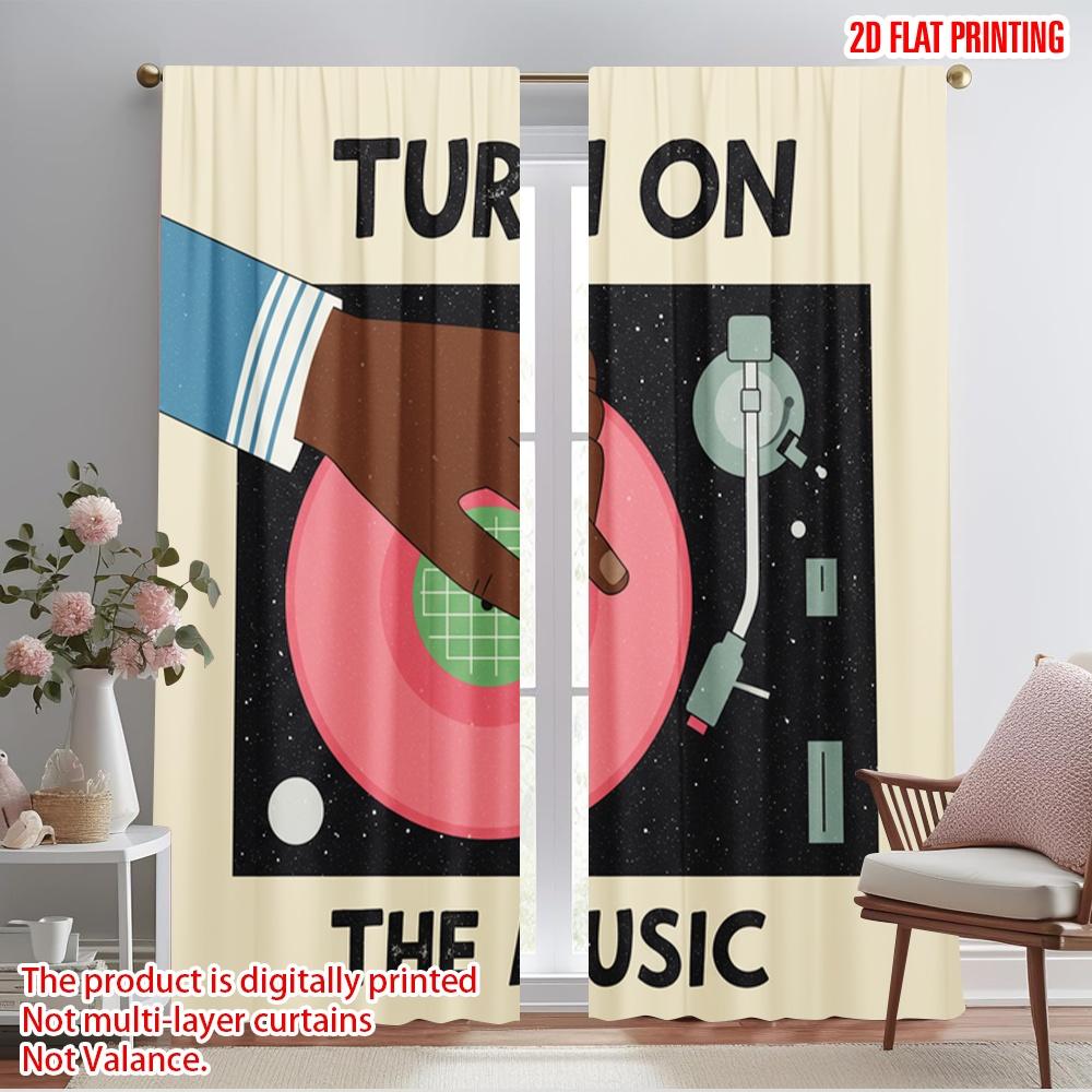 

2pcs 2D flat printing Drapes Vintage Vinyl Record Turn On Music 100% Polyester Fabric Without Electricity 0 Use for All 52.50×116.00 CM 2pcs