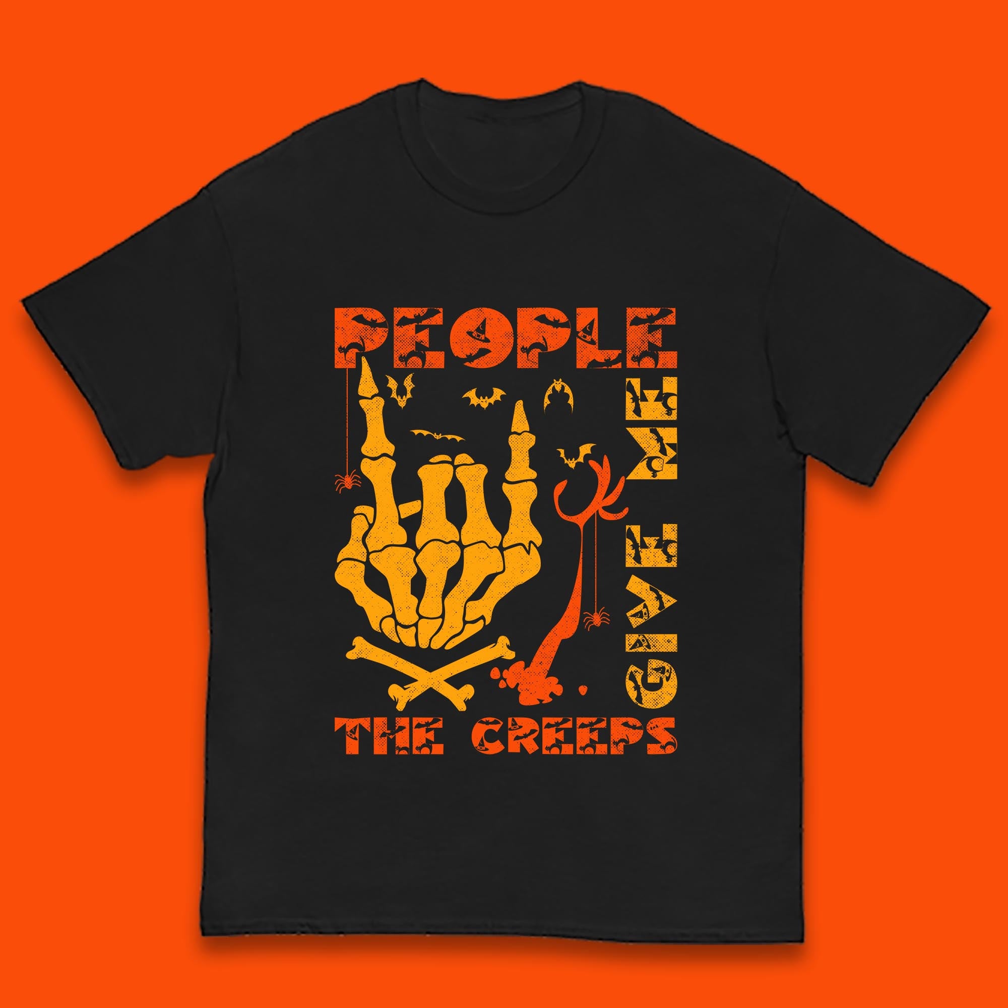 

People Give Me The Creep Skeleton Hand Halloween Spooky Creepy Season Kids T Shirt 100