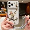 INS Floral Pattern Leather Lanyard Case For iPhone 18 Pro Max Hybrid TPU+PU Anti-skid Soft Cover For iPhone 17 16 15 14 13 Pro Max