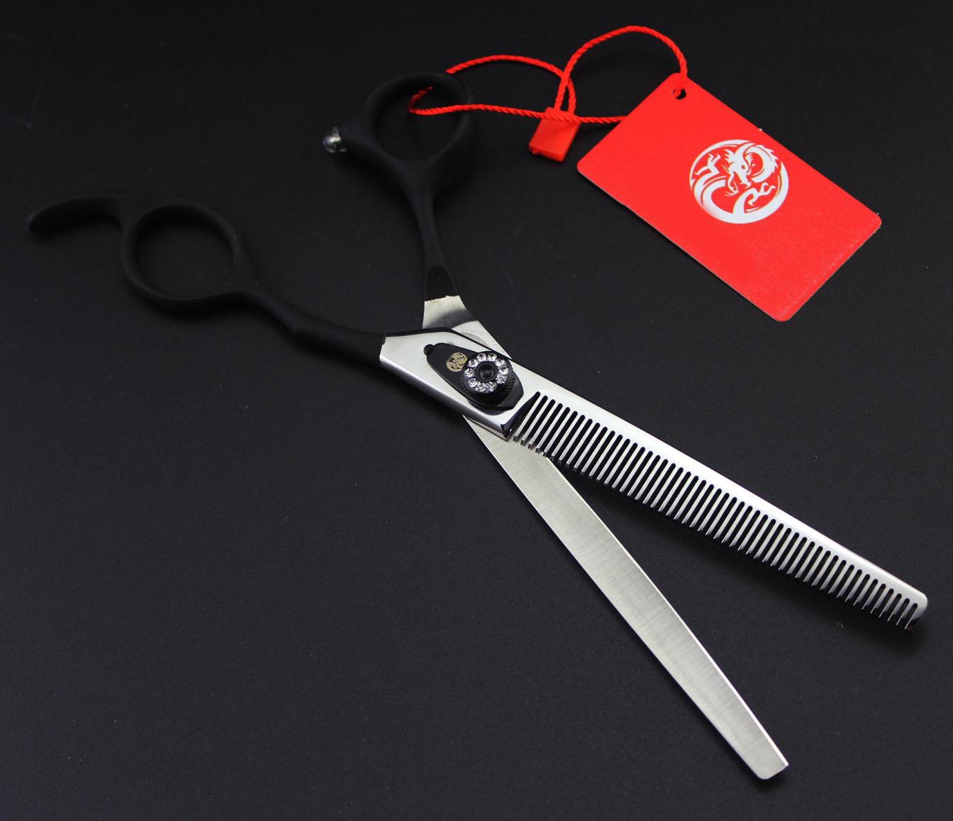 7.0-Inch 440C Purple Dragon Pet Thinning Grooming Shears with Bag Pink Handle