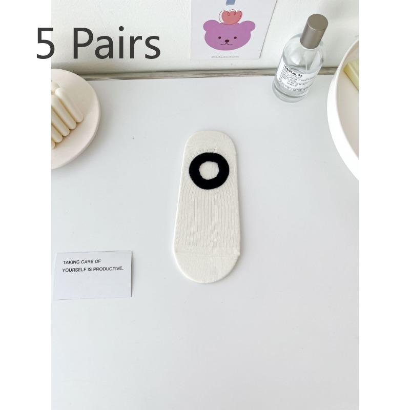 

5 пар женских летних тонких носков из чистого хлопка без косточек, впитывающих пот, дышащих, невидимых 5 Pairs чёрный/белый