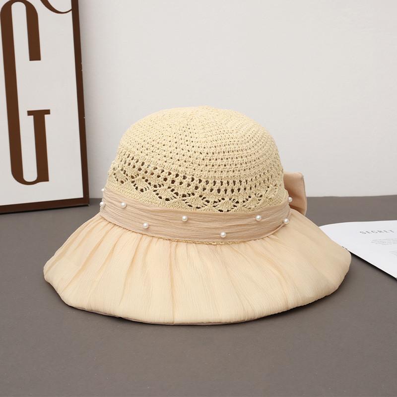 

Summer Sun Protection Hat For Women With Large Brim Packable Breathable Polyester Fashionable Floppy Hat For Beach Sunshade бежевый