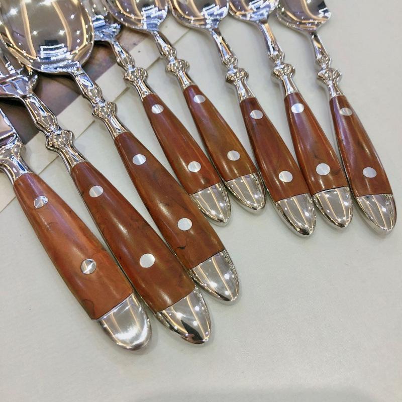 Stainless Steel Western Tableware Set, Two Nails, Knife, Fork and Spoon, Wooden Handle, Knife, Fork and Spoon, Stainless Steel Knife
