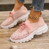 fashion Pink Knitting Platform Sneakers for Women 2024 Spring Mesh Breathable Sports Shoes Woman Non Slip Thick Sole Running Sneakers
