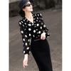 Lansere Women's French Style Polka Dot Ruffle V-Neck Blouse