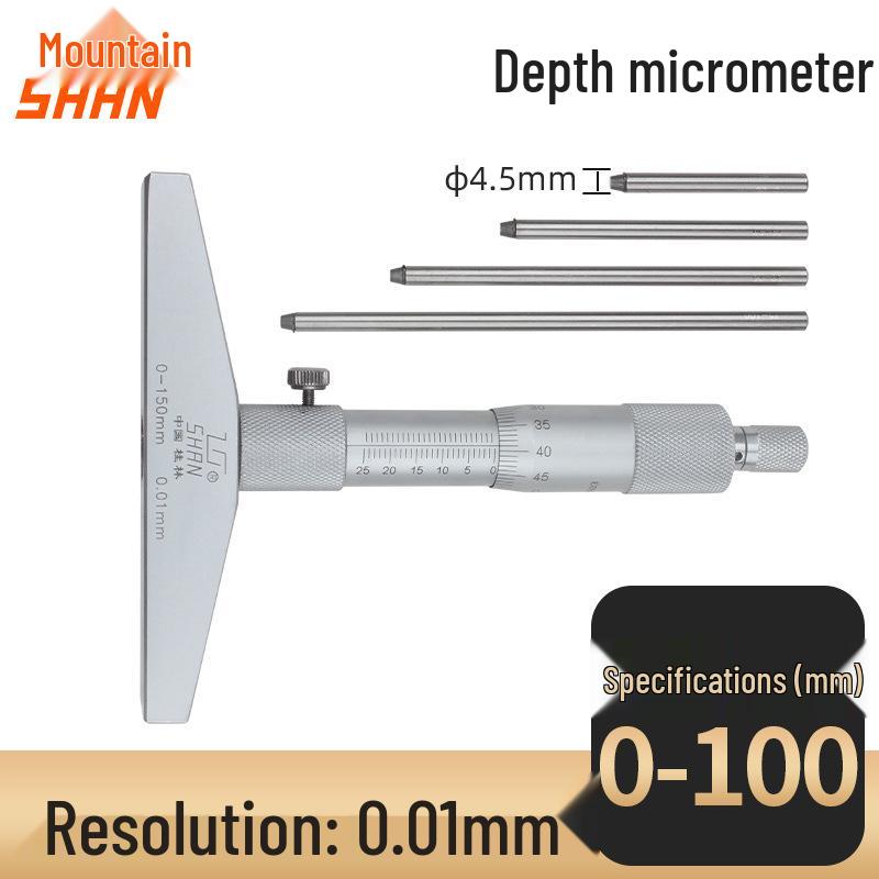 Round-Tip Depth Micrometer 0.01mm, 0-25/0-100mm Range