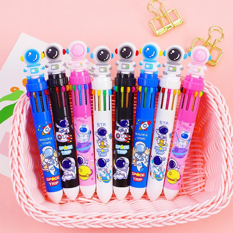 

4Pcs Cartoon Multicolor Astronauts 10 in 1 Colors Ballpoint Pens for Kids Birthday Party Favors Back To School Stationery Gifts