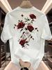 2026 Neues Sommer Unisex T-Shirt 100% Reine Baumwolle Gedrucktes Rotes Rosenmuster Vielseitig Locker Geschnitten Trendiges Hochwertiges T-Shirt