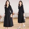 Elegantes Schwarz-Langes Kleid im Hepburn-Stil für den frühen Herbst mit Taillenbetonung