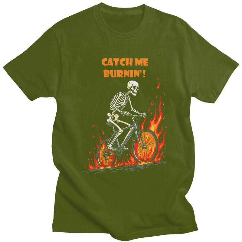 Custom Catch Me Burnin Bicycle Cyclist Skeleton T Shirts Men Pure Cotton Tee Tops Tshirts ShortSleeve Fashion Tshirt Clothing