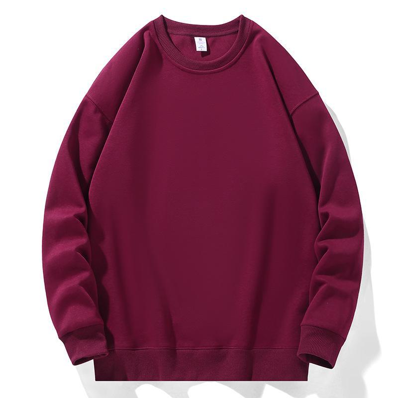 Men's 300g Solid Color Round Neck Sweatshirt – Autumn/Winter Pullover with Fixed Pattern Print, Perfect for Team Uniforms