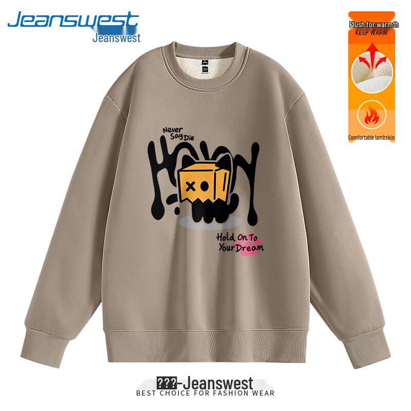 

Jeanswest Unisex Cartoon Cat Graphic Plush-Lined Sweatshirt 2XL