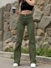 Army Green Elastic Denim Straight Leg Pants - Super Soft Fabric