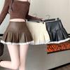 Hot Girl Leather Pleated Lace Skirt Autumn and Winter High Waist Versatile Hip-covering A-line Skirt Pants