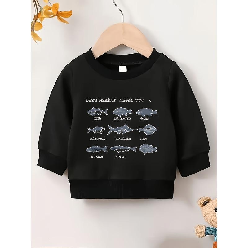 Kids Crewneck Pullover Sweatshirt, Various Fish Graphic Print