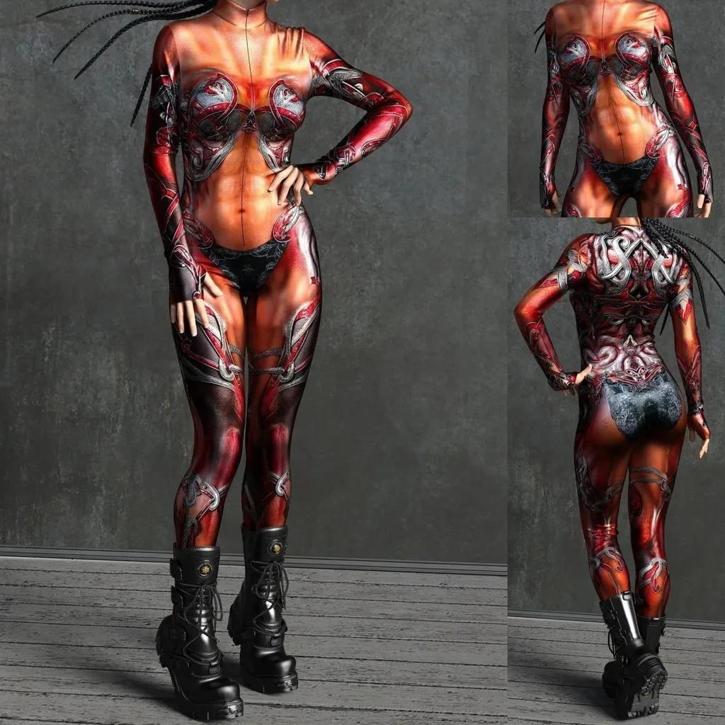 3D Digital Printing Stage Performance Costumes Adults Halloween Events Carnival Theme Party Cosplay Outfit Pretend Game Jumpsuit