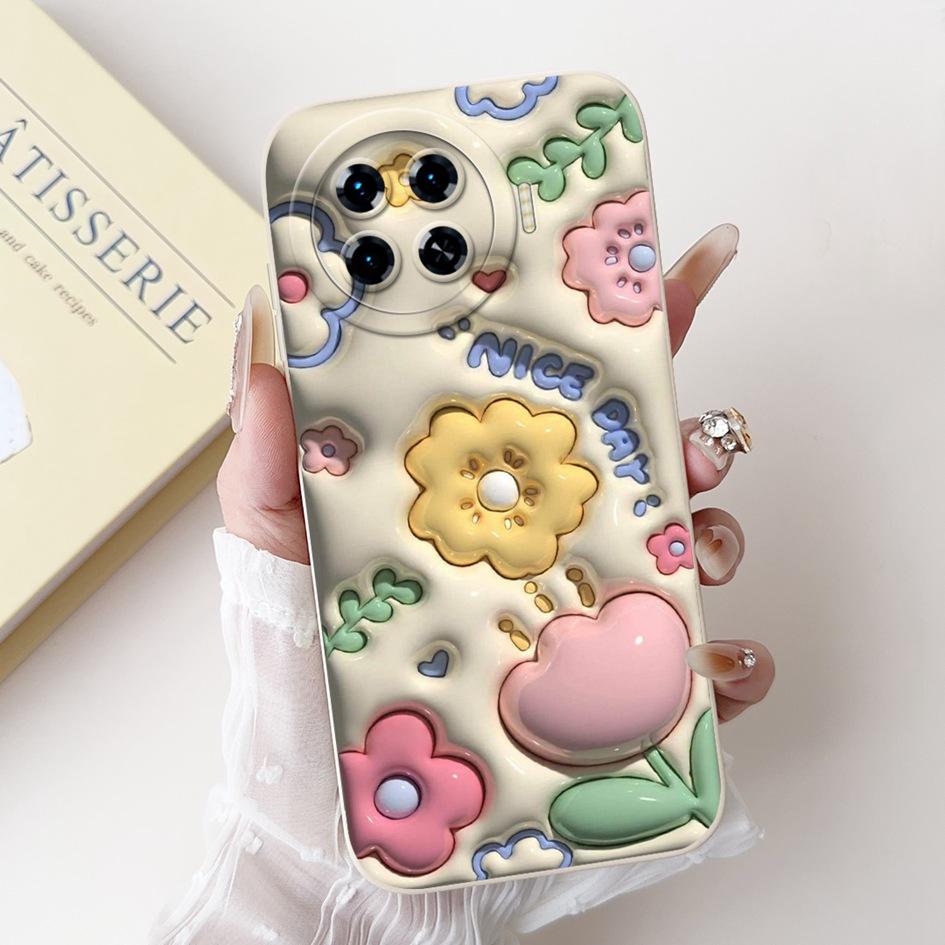 For Tecno Spark 20 Pro+ 2024 Case Fashion Flower Cactus Soft Liquid Silicone Lens Protective Cover on Spark 20 Pro Plus KJ7 Etui
