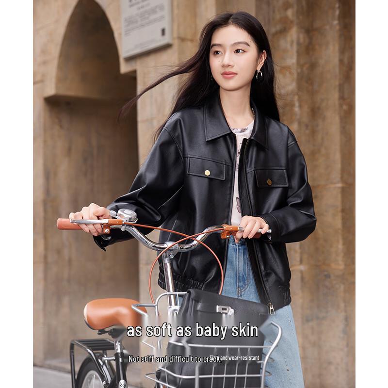 Women's Loose Fit Faux Leather Moto Jacket