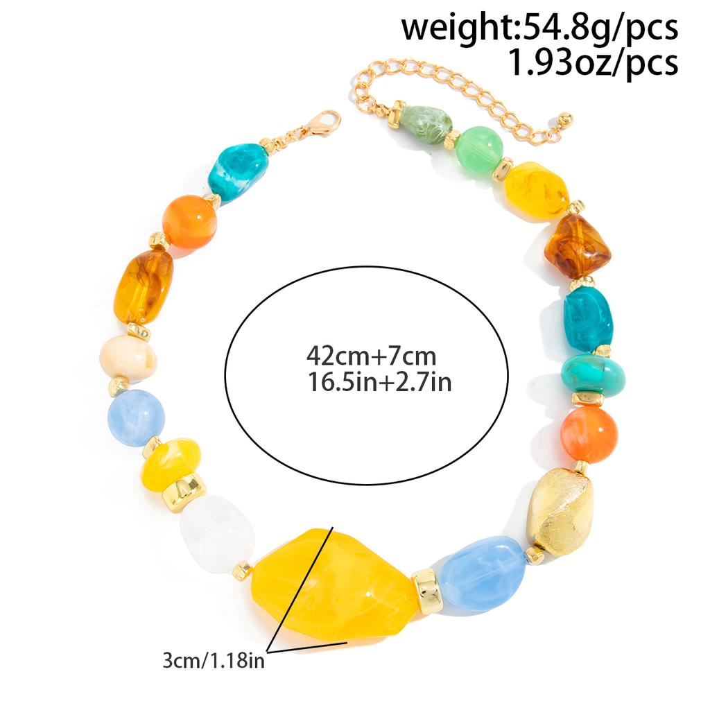 SHIXIN Bohemian Summer Colored Dopamine Resin Beaded Necklace for Women Trendy Clavicle Chain Wedding Party Jewelry On the Neck