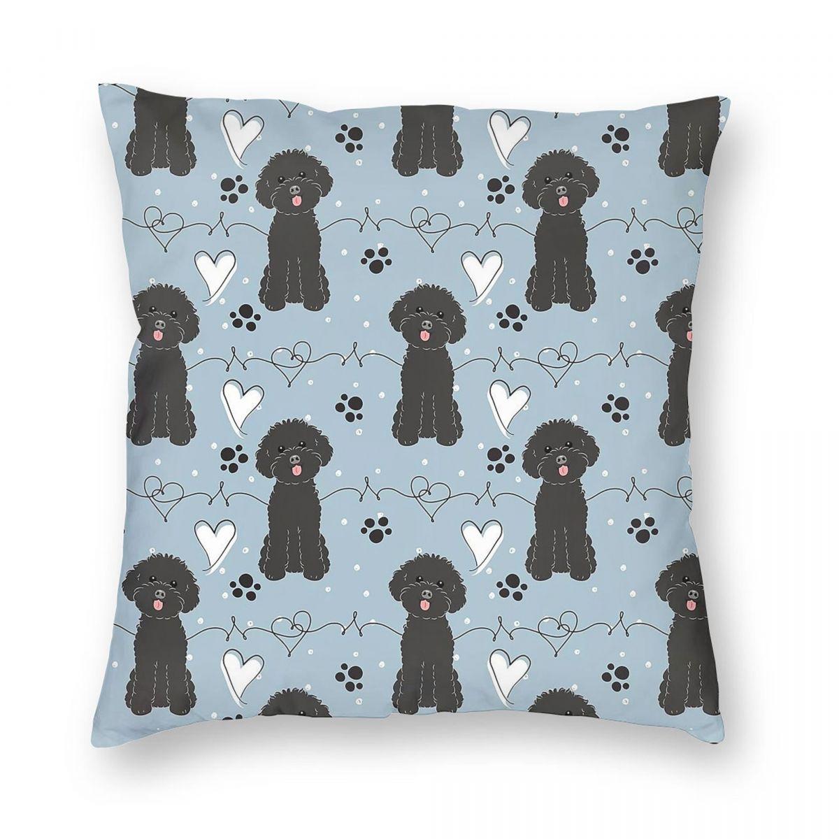 Love Black Toy Poodle Square Pillowcase Polyester Linen Velvet Printed Decorative Throw Pillow Case Bed Cushion Case Wholesale 30x30cm