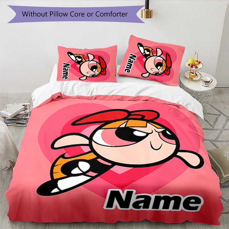 3pcs The Powerpuff Girls4 Cover Set - Personalized Name, HD Printed Bedding with 1 Cover and 2 Pillowcases - Perfect for Home Decor, Easy Care