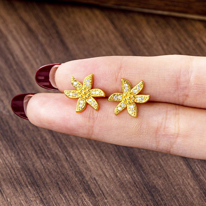 Vietnamese Zircon Star Flower Stud Earrings - Light Luxury Style with Long-lasting Color Retention