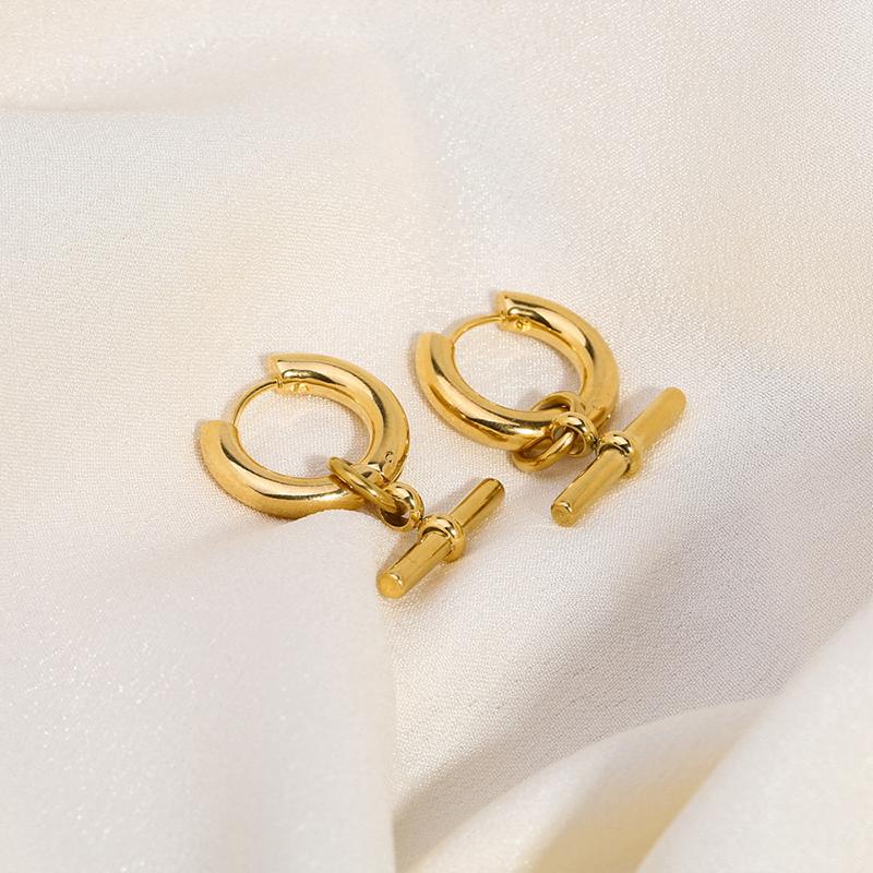 

2026 New Stainless Steel Smooth Line Pendant Earrings for Women Simple Gold Color Geometric Irregular Earrings Fashion Zircon
