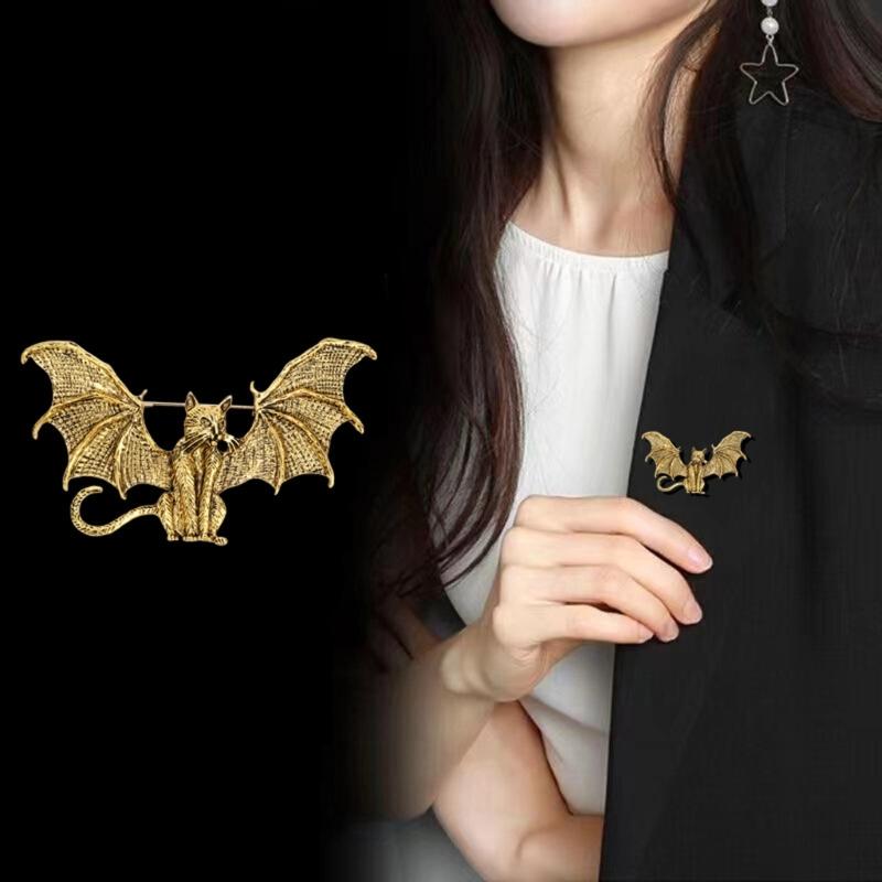 Gothic Flying Bat Brooch Unique Retro Design Metal Fashion Accessory Gift