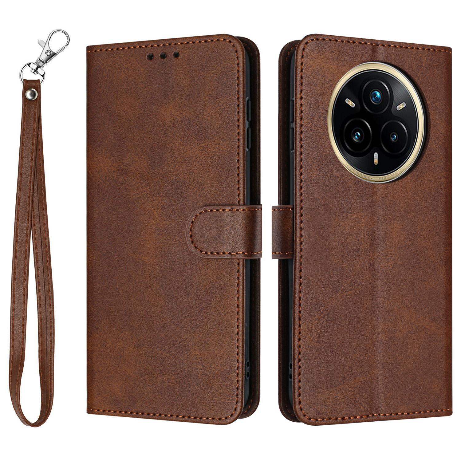 

For Realme 14 Pro+ 5G Case Flip Stand PU Leather Wallet Phone Cover Calf Texture Brown