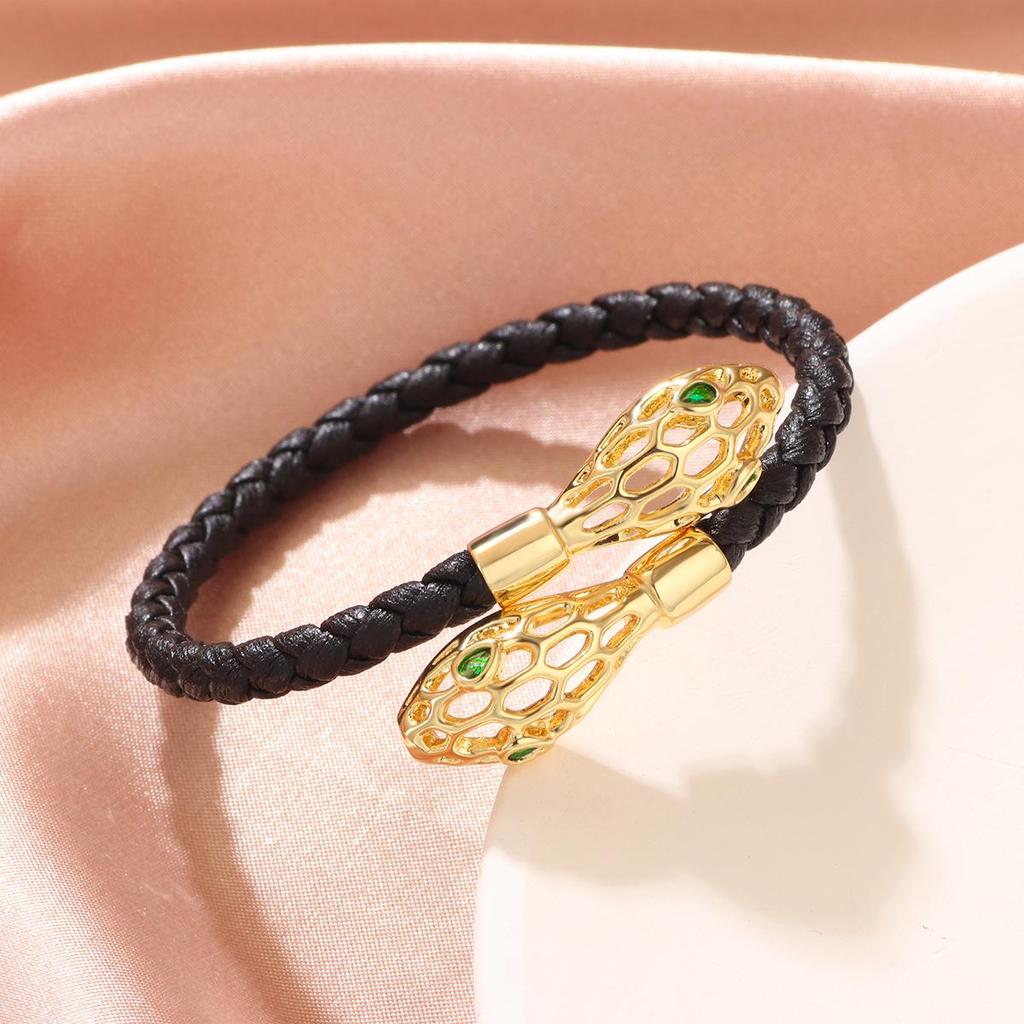Exquisite Retro Snake Head Open Bangle: Fashionable Woven Bracelet