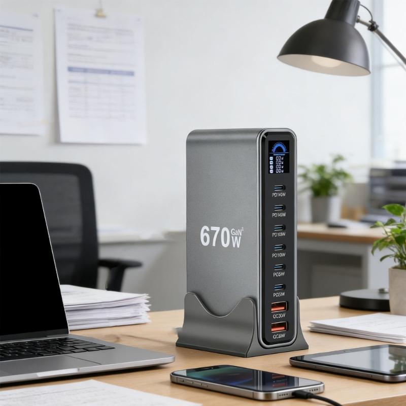 Multiple Port USB C Charger Station 140W PD3.1 Fast Charging Hub With Intelligent Power Allocation For Office Gaming Setup