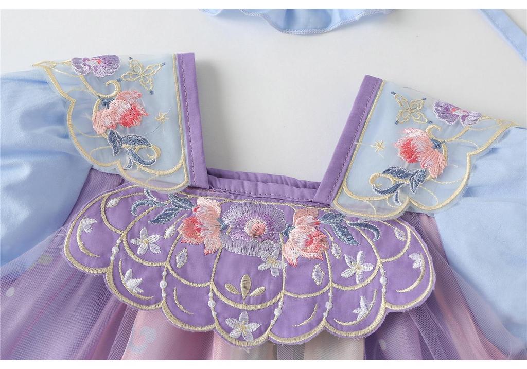 Baby Girl Hanfu Romper: Summer Onesie Thin Style Dress with Snap Crotch - Ancient Tang Princess Outfit for Crawling