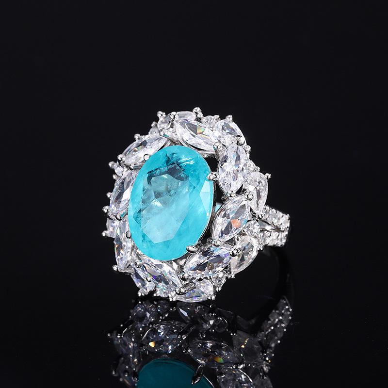 Biżuteria Kolor Skarb Symulacja Paraiba, Szmaragd Kształt Dan 10 * 14 Biżuteria Ręczna Pierścionek