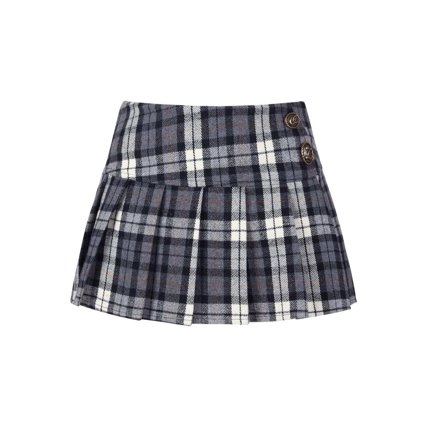 

Women s Slimming High-Waist Retro Plaid Wool Skirt - Spring College Style A-Line Pleated Short Skirt Large сірий колір