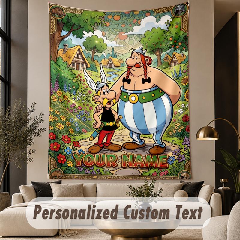 Custom Text Printed Tapestry Asterix & Obelix Pattern Large Wall Hanging Indoor Room Decor