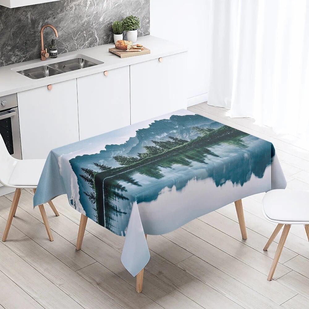 Mountains and Lakes Scenery Tablecloth Outdoor Camping  Antifouling Waterproof Home Kitchen Table Decoration