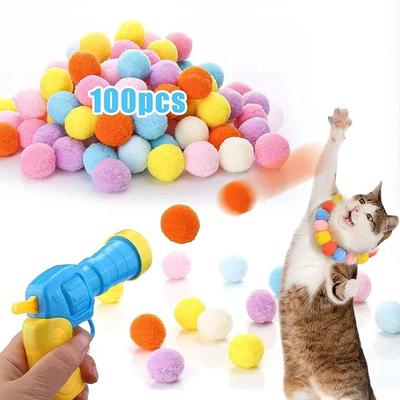 Cat Toys Interactive Launch Training Toy for Pet Kitten Mini Shooting Gun Games Stretch Plush Ball Toys Pet Supplies 2025